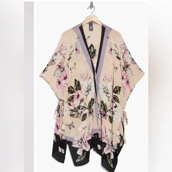 New! Vince Camuto Lily Botanical Floral Kimono Cardigan, Wrap Rayon OSFM - Picture 3 of 16
